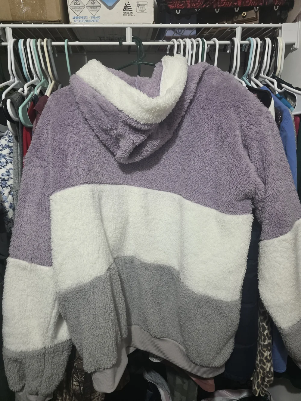 SHEIN Lavender White Gray Plush Zip-Up Hoodie Coat NEVER WORN!